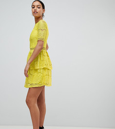 Ярусное кружевное платье мини Missguided - Желтый