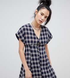 Темно-синее платье в клетку на пуговицах Pull&bear - Серый