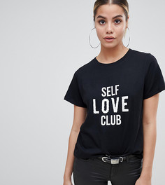 Черная футболка с надписью self love club с отделкой пайетками Boohoo - Черный