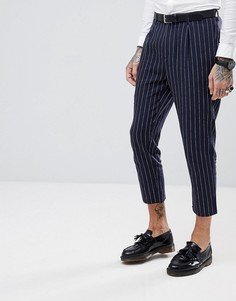 Укороченные брюки скинни в тонкую полоску Gianni Feraud - Темно-синий