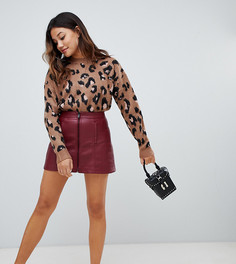 Юбка из полиуретана на молнии Bershka - Красный