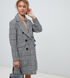 Двубортное пальто в клетку New Look - Черный