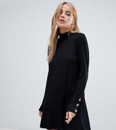 Черное свободное платье с высоким воротом и пуговицами Pull&bear - Черный