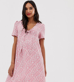 Платье мини с мелким цветочным принтом, короткими рукавами и завязкой Glamorous Bloom - Розовый