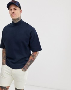 Темно-синий oversize-свитшот с короткими рукавами и высоким воротом ASOS DESIGN - Темно-синий