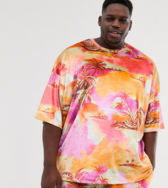 Комбинируемая велюровая oversize-рубашка с принтом пальм ASOS DESIGN Plus - Мульти