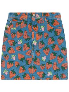 Gucci джинсовая юбка с принтом Gucci Strawberry