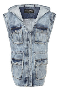 Джинсовый жилет с капюшоном Balmain