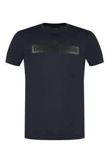 Темно-синяя футболка с надписью Emporio Armani