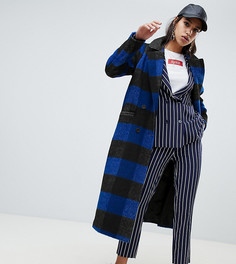 Черно-синее легкое пальто в клетку Na-kd - Синий