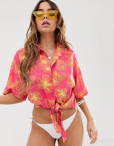 Пляжная рубашка с гавайским цветочным принтом и завязкой ASOS DESIGN - Мульти