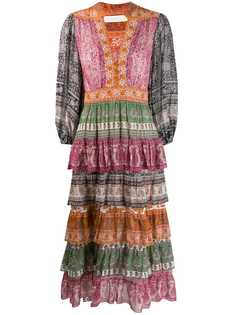 Zimmermann ярусное платье миди Amari