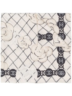 Chanel Vintage шарф в клетку с цветочным принтом