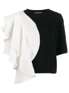 Robert Wun топ с оборками на рукавах и монограммой