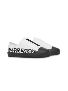 Burberry Kids logo print two-tone gabardine slip-on sneakers