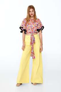 Джинсы с высокой посадкой ze premium vintage high waist lemon yellow Zara