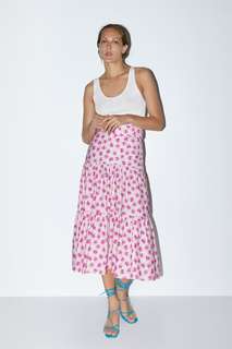 Юбка с принтом и поясом Zara