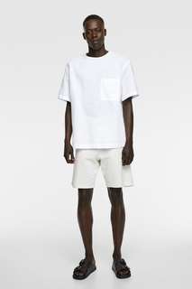 Комбинированная льняная футболка Zara