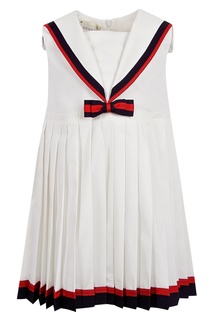 Белое платье с контрастной отделкой Gucci Kids