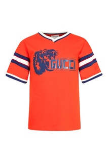 Оранжевая футболка с контрастной отделкой Gucci Kids