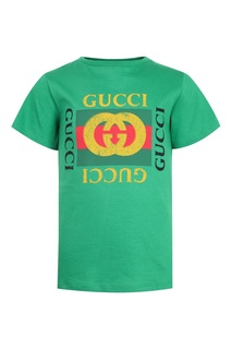 Зеленая футболка с логотипом Gucci Kids