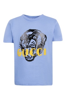 Голубая футболка с рисунком Gucci Kids