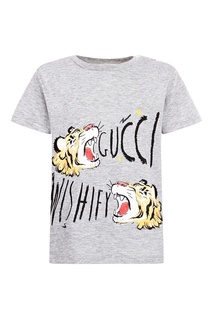 Серая футболка с притом Gucci Kids