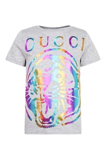 Серая футболка с рисунком Gucci Kids