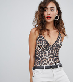 Боди с бретельками и леопардовым принтом New Look - Коричневый