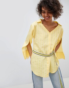 Рубашка с открытыми плечами и поясом Current Air - Желтый