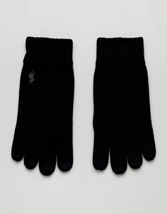 Черные перчатки в рубчик с логотипом Polo Ralph Lauren - Черный