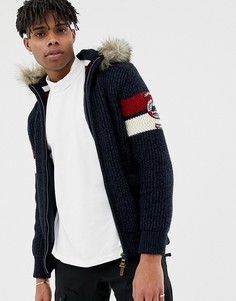 Худи на молнии с капюшоном и отделкой из искусственного меха Superdry Super Ski - Темно-синий