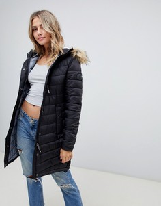 Дутая парка с искусственным мехом на капюшоне Superdry - Черный