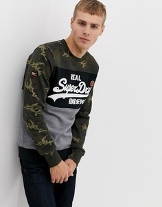 Камуфляжный свитшот с круглым вырезом и логотипом Superdry Vintage - Зеленый