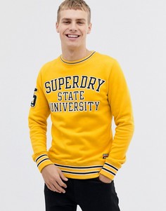 Желтый свитшот с круглым вырезом и накладкой Superdry academy - Желтый