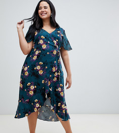 Синее платье миди с запахом Oasis Curve - Мульти