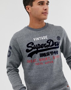 Серый свитшот с круглым вырезом и большим логотипом Superdry - Серый
