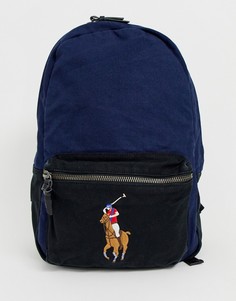 Темно-синий парусиновый рюкзак с контрастными вставками и логотипом Polo Ralph Lauren - Темно-синий