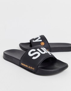 Черные шлепанцы с логотипом Superdry - Черный