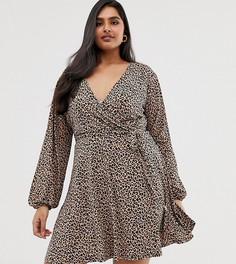 Платье с запахом и леопардовым принтом Oasis Curve - Коричневый