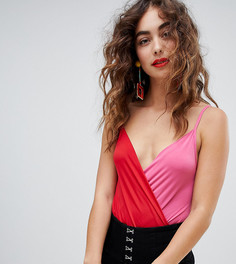 Боди в стиле колор блок с запахом New Look - Красный