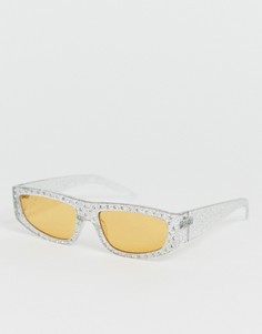 Солнцезащитные очки в прозрачной пластиковой блестящей оправе со стразами с оранжевыми стеклами ASOS DESIGN - Белый