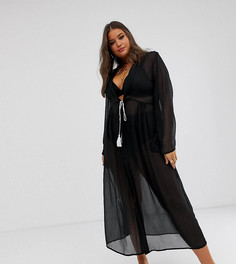 Прозрачное пляжное платье с кисточками Brave Soul Plus - Черный