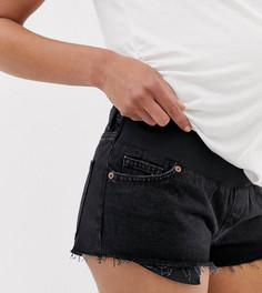 Выбеленные черные шорты из переработанного денима с классической талией и необработанным краем ASOS DESIGN Maternity Alvey - Черный