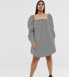 Платье мини в полоску с пышными рукавами COLLUSION Plus - Мульти