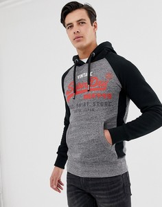 Серый свитшот с капюшоном, рукавами реглан и большим логотипом Superdry - Серый