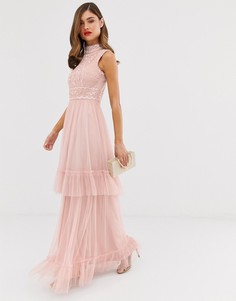 Многослойное платье макси с отделкой Frock & Frill - Розовый