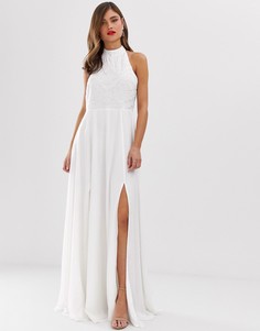 Платье макси с высоким воротником и декоративной отделкой Frock & Frill - Белый