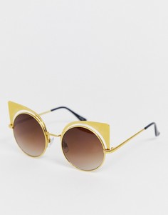 Солнцезащитные очки в металлической оправе Monki - Коричневый