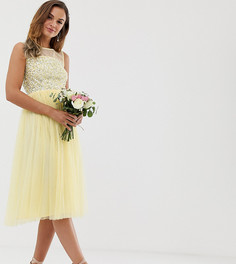 Платье миди лимонного цвета с сетчатым лифом и пайетками Maya Bridesmaid - Желтый